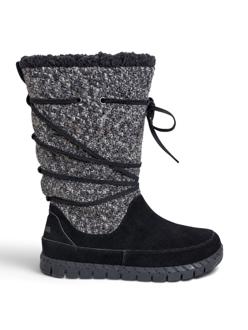 Muk Luks Suede Faux Fur Lined Tall Winter Boots Black Gray Size 10